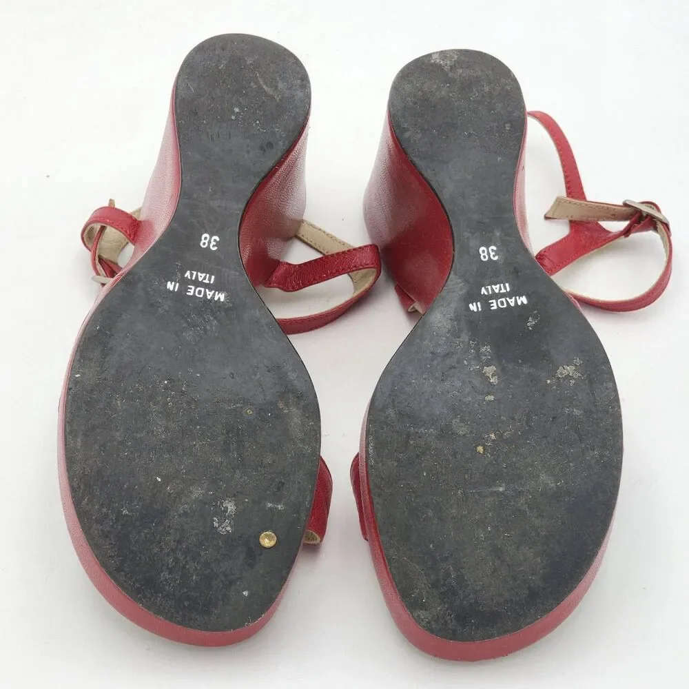 Ophelie Y2K 90s Flower Leather Platform Wedge Heel Sandals Red Size 38 EU RARE